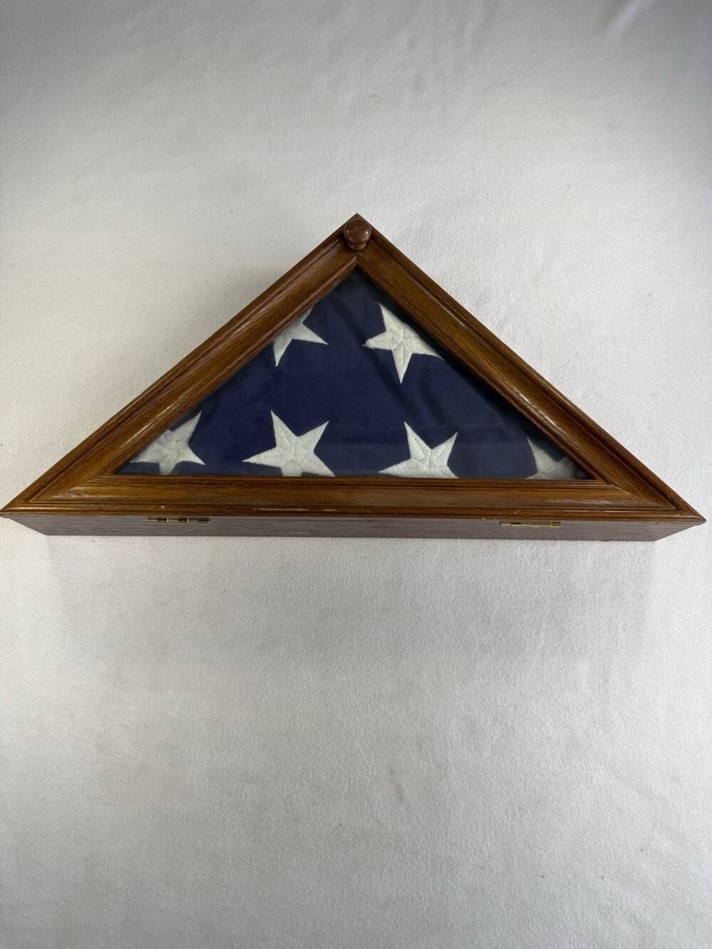 Vintage US Flag In Wood Triangle Memorial Case Memorial